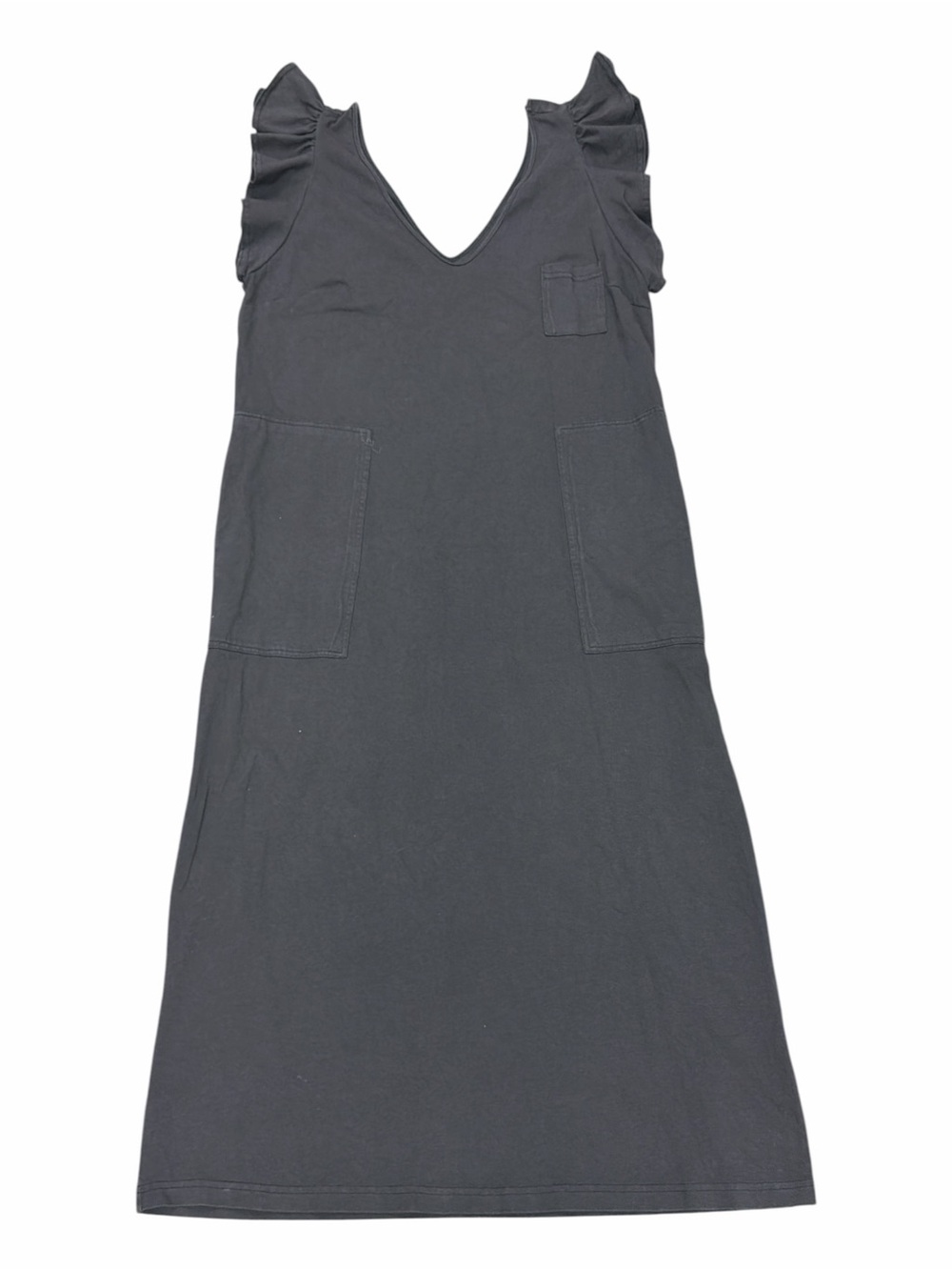 FP Beach Free People Ruffle Pocket V-Neck Midi Dress - Charcoal